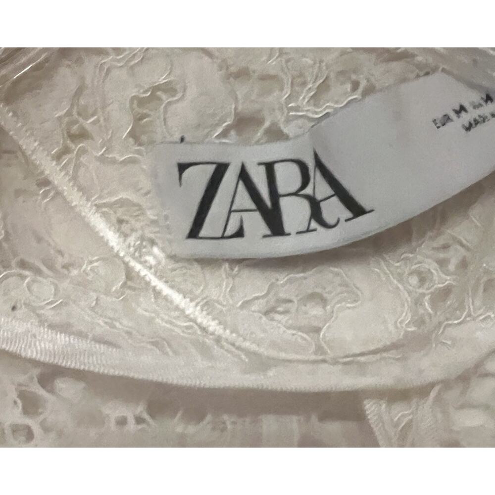 Zara White Textured Jacquard Floral Long Sleeve Button Down Shirt Blouse Top M - Picture 7 of 10